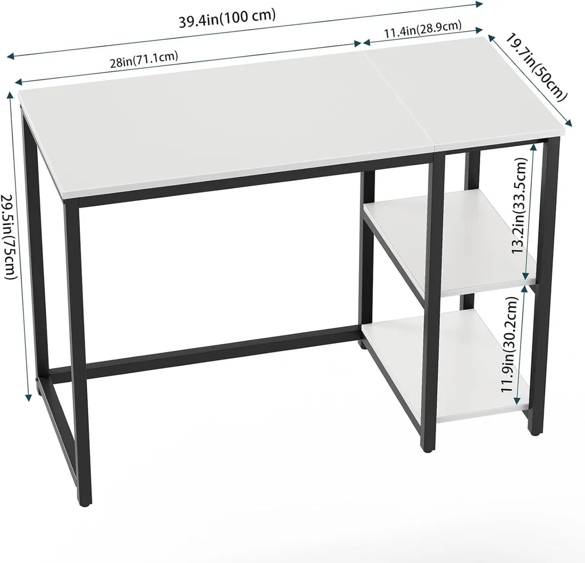 Computer Desk with 2-Tier Shelves 100cm Small - Image 2
