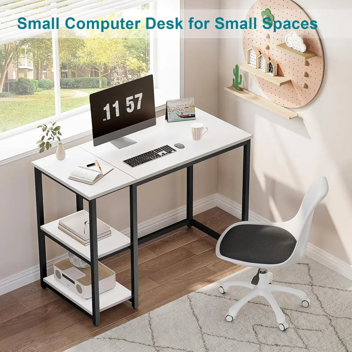 Computer Desk with 2-Tier Shelves 100cm Small - Image 4