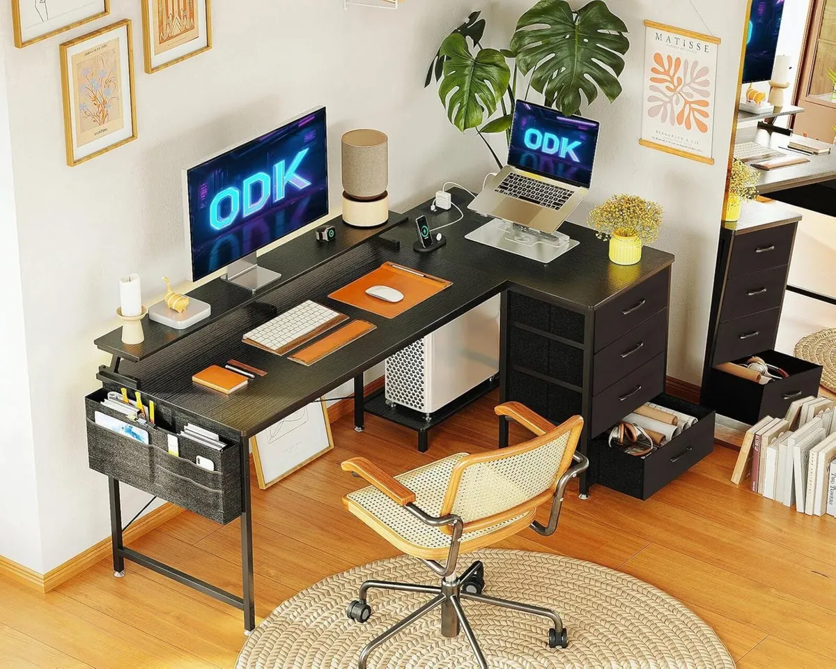 Corner Desk with Drawers L Shaped Computer - Image 2