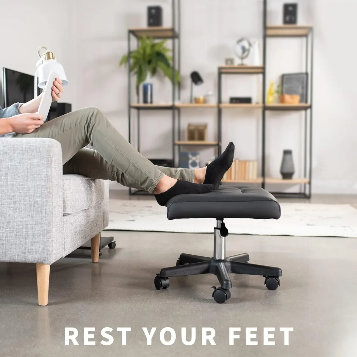 Ergonomic Mobile Footrest with Wheels Height - Image 2