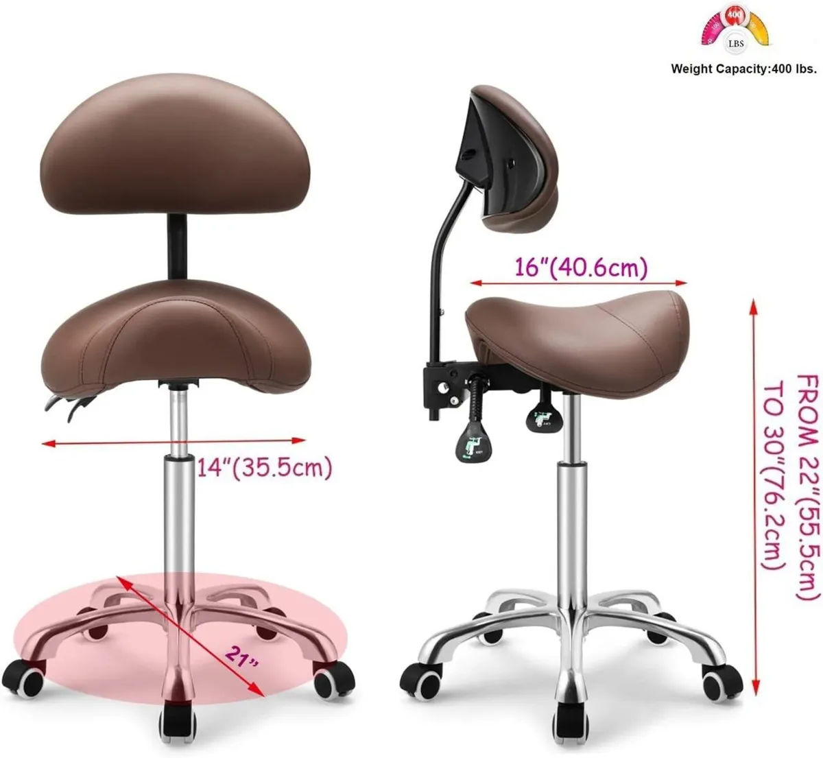 Saddle Stool with Wheels Height Adjustable - Image 2