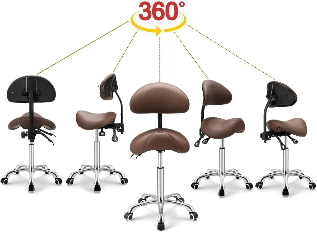 Saddle Stool with Wheels Height Adjustable - Image 3