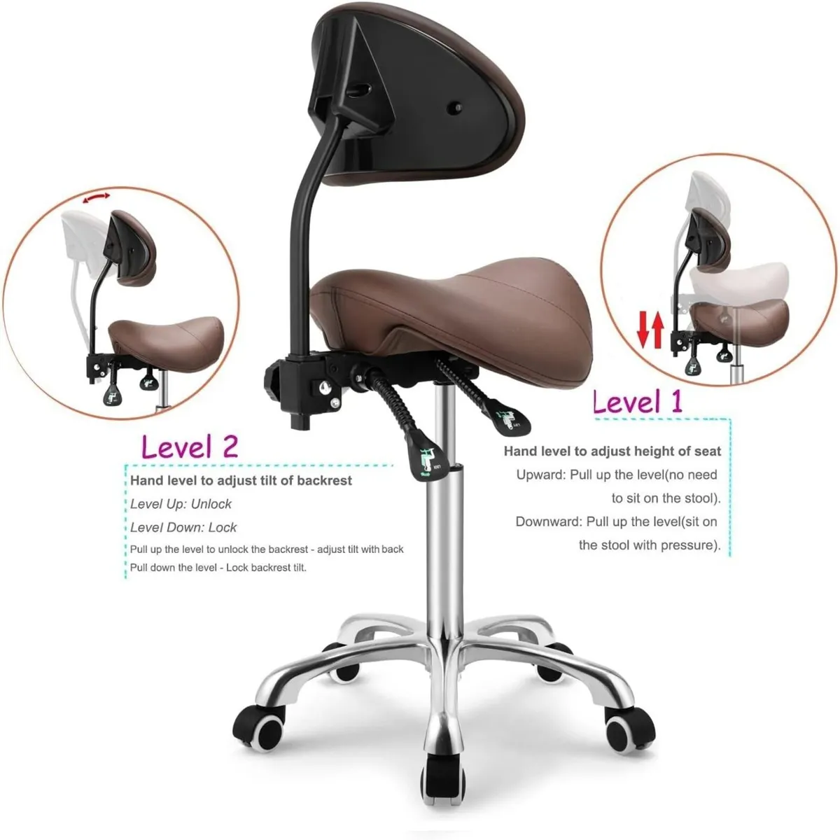 Saddle Stool with Wheels Height Adjustable - Image 4