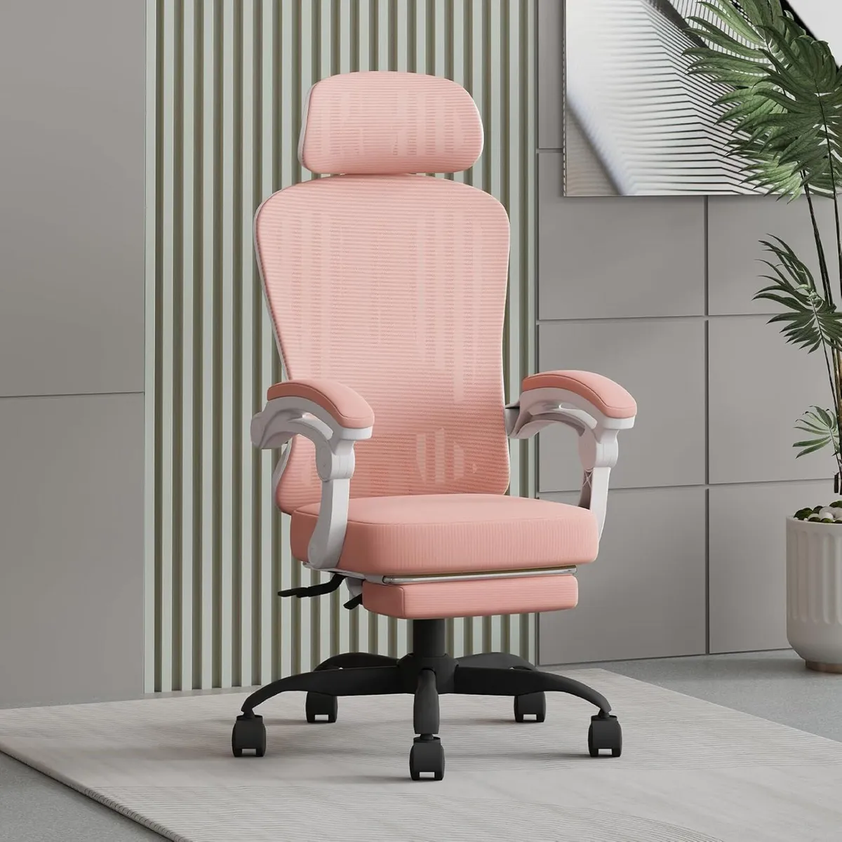 HapGIFT Pink Office Chair Ergonomic Desk with - Image 1