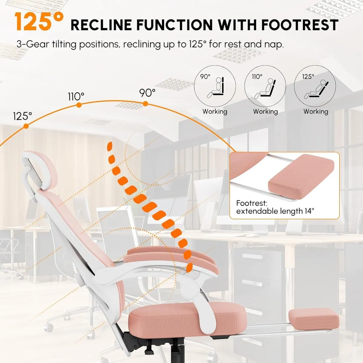 HapGIFT Pink Office Chair Ergonomic Desk with - Image 4