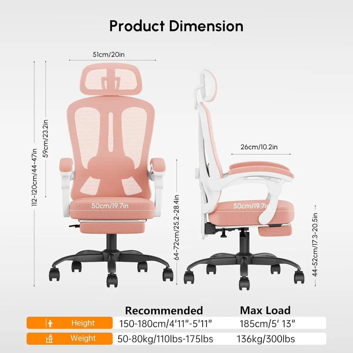 HapGIFT Pink Office Chair Ergonomic Desk with - Image 2
