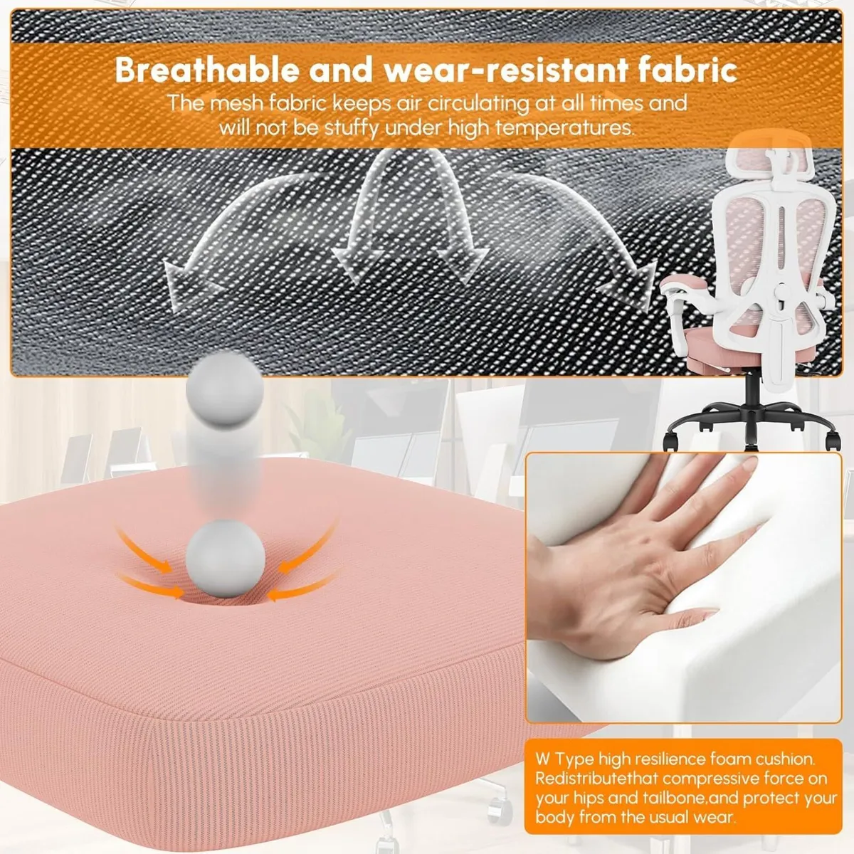 HapGIFT Pink Office Chair Ergonomic Desk with - Image 3