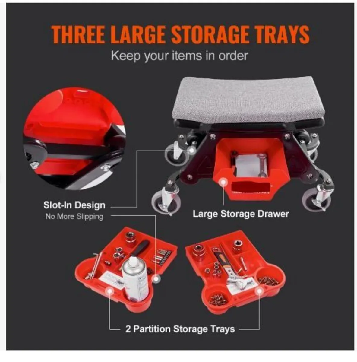 Mechanics Stool, 136.1kg Capacity Rolling - Image 2