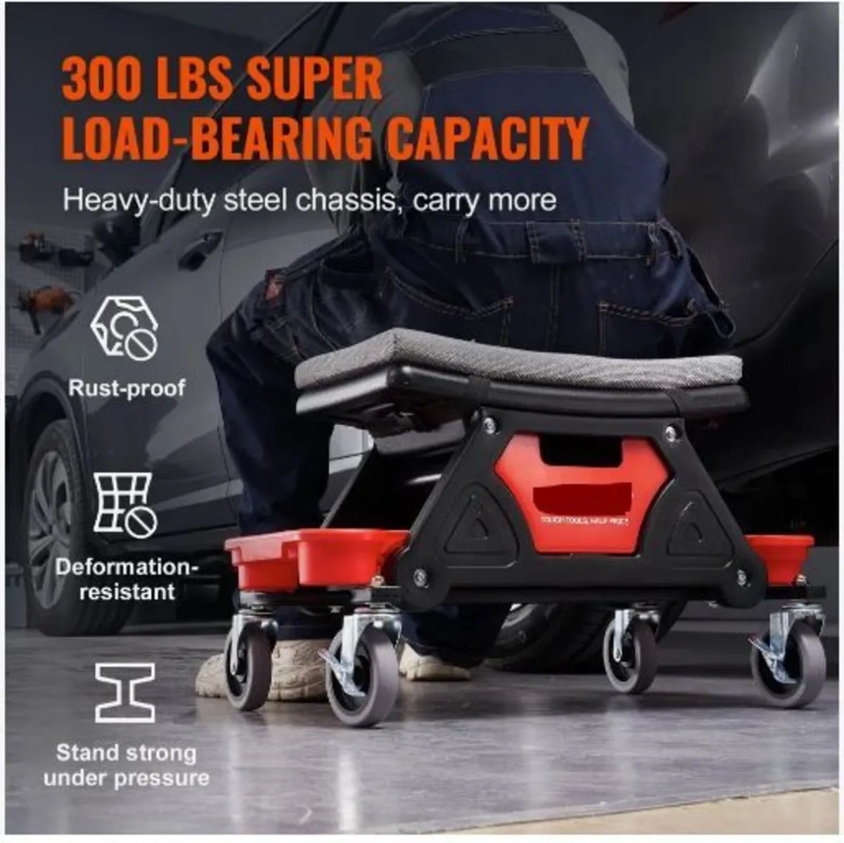 Mechanics Stool, 136.1kg Capacity Rolling - Image 4