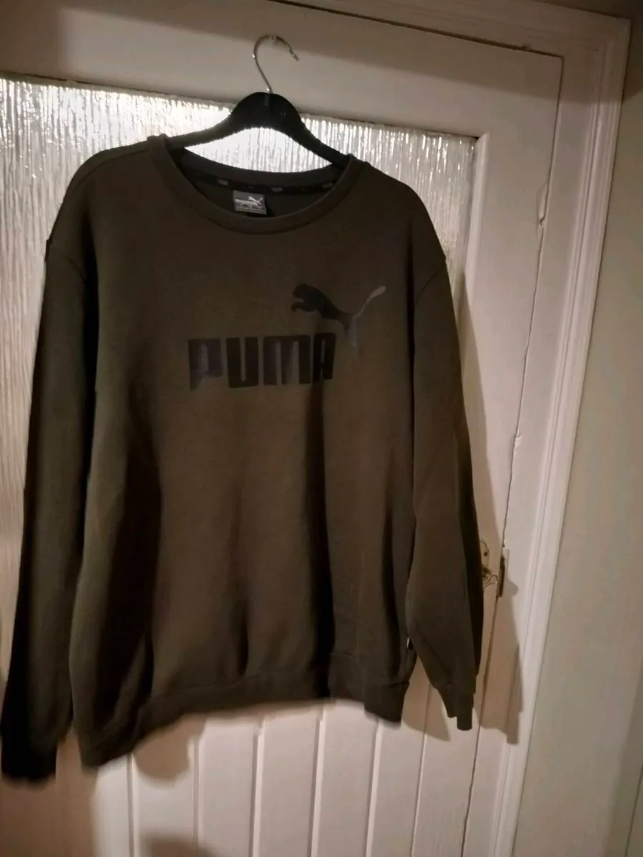 Mens Puma Crew neck sweater in Olive Green with bl - Image 1