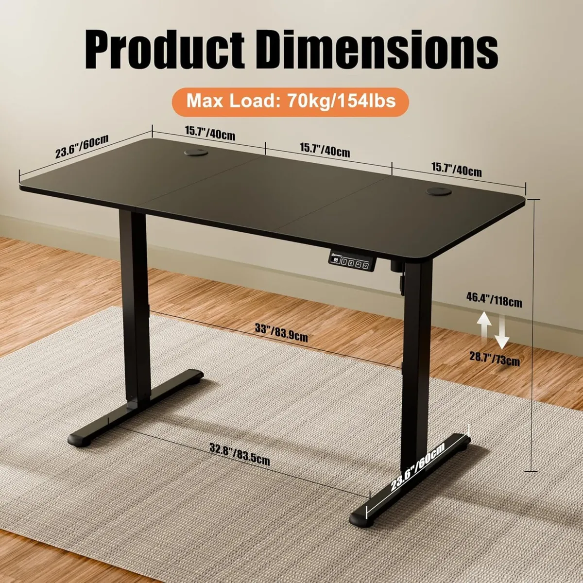 Electric Standing Desk Height Adjustable 120x60cm - Image 3