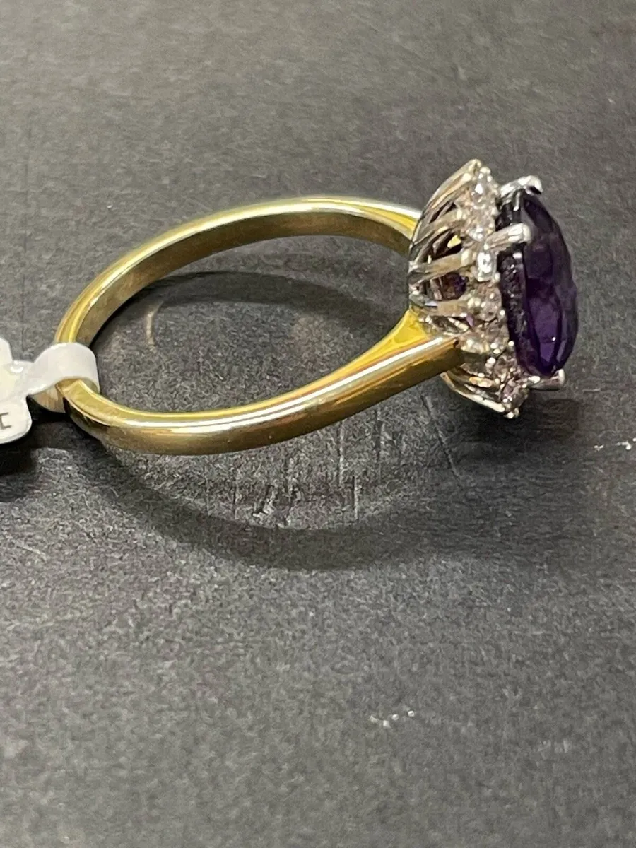 18k gold purple stone ring with diamonds - Image 4