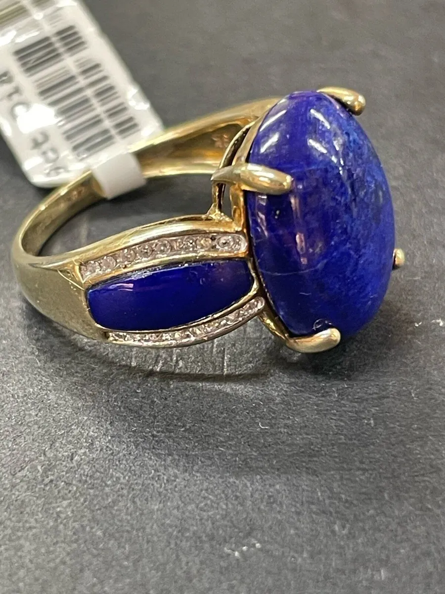 9k gold ring with lapis lazuli and diamonds. - Image 3