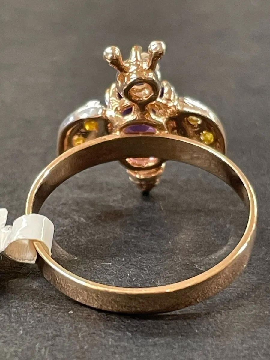 9k rose gold ring with amethyst and diamonds. - Image 3