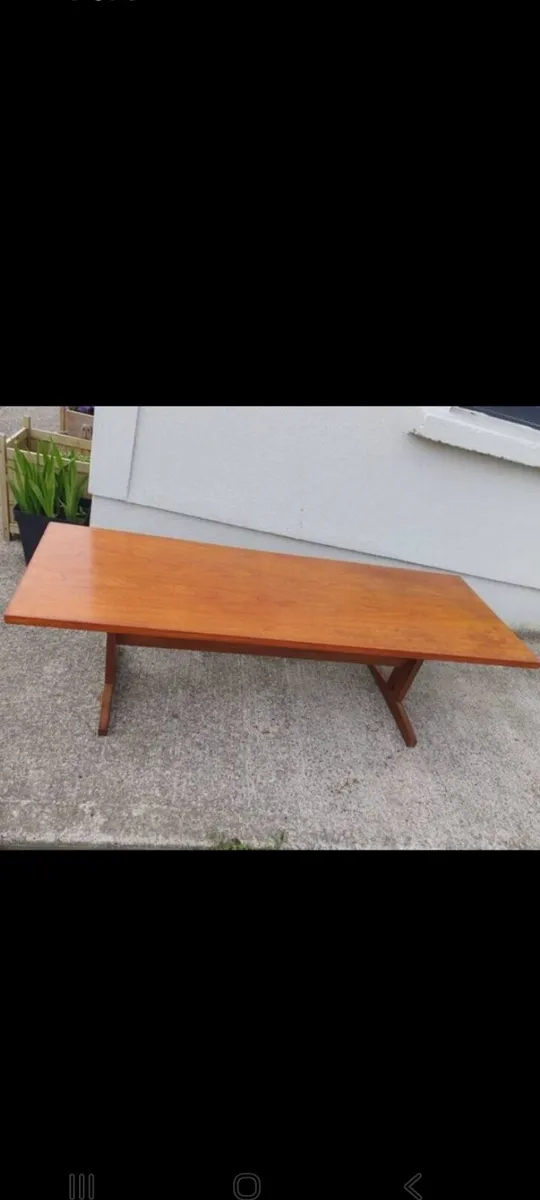 mid century teak sleigh base  coffee table - Image 1