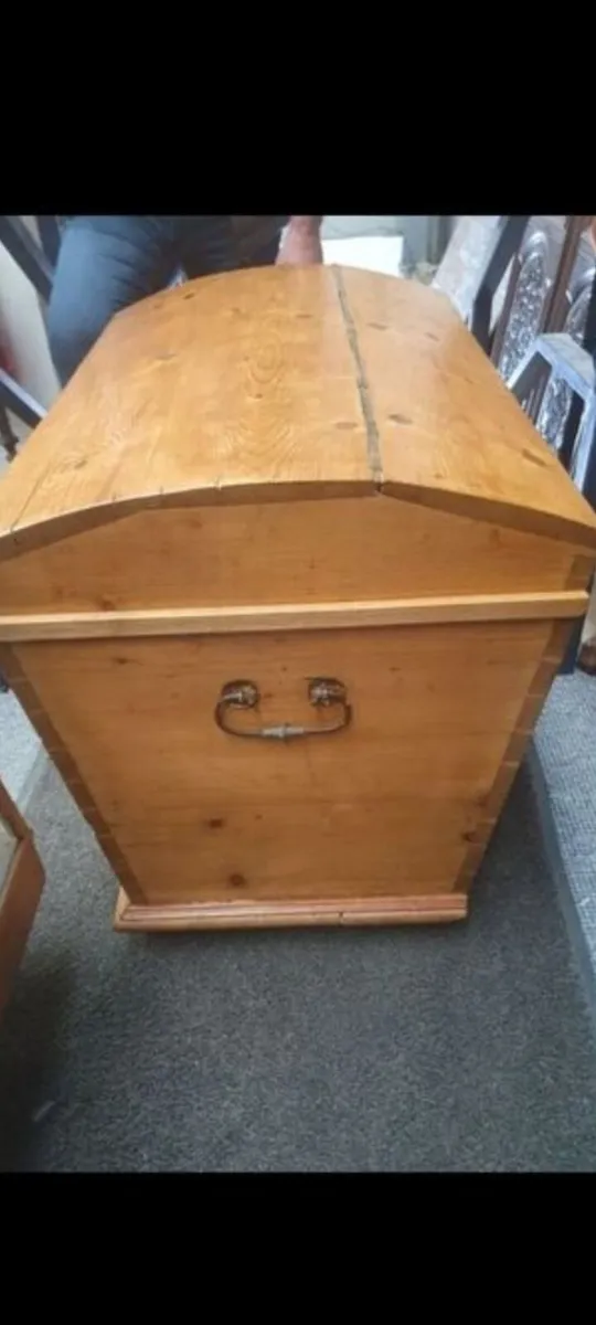 victorian dome top pine trunk with candle box - Image 3