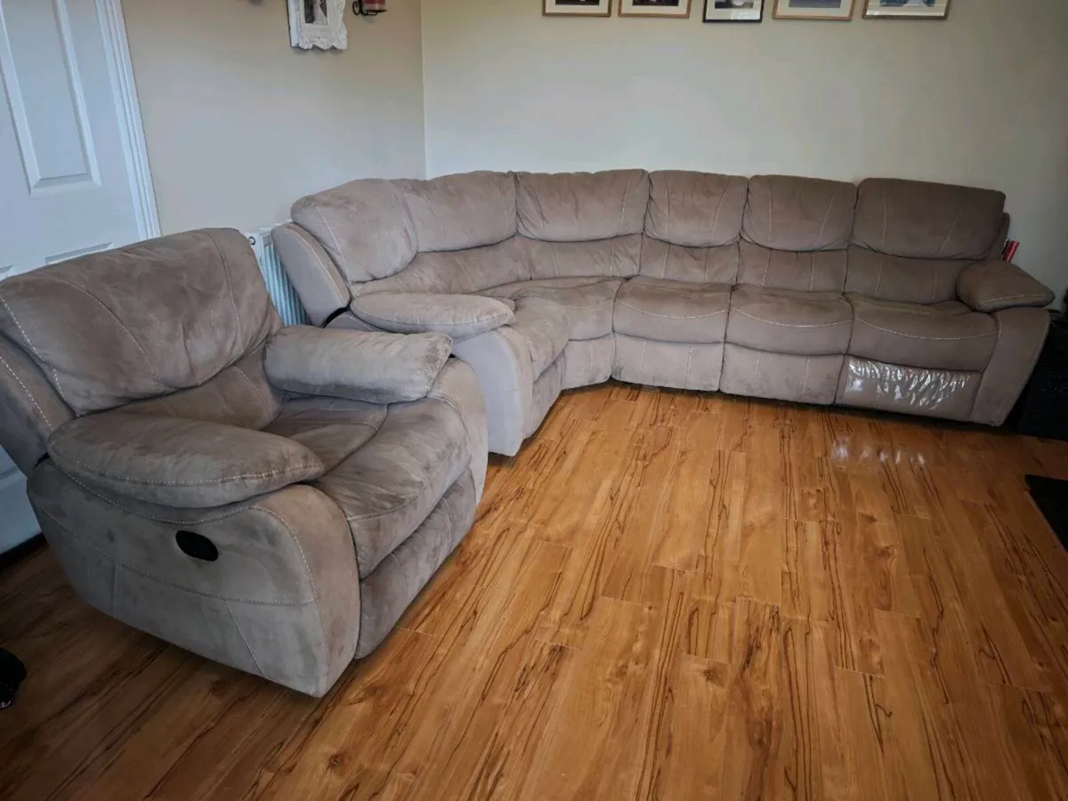 L Shaped Modular Couch & Armchair with recliner at - Image 2