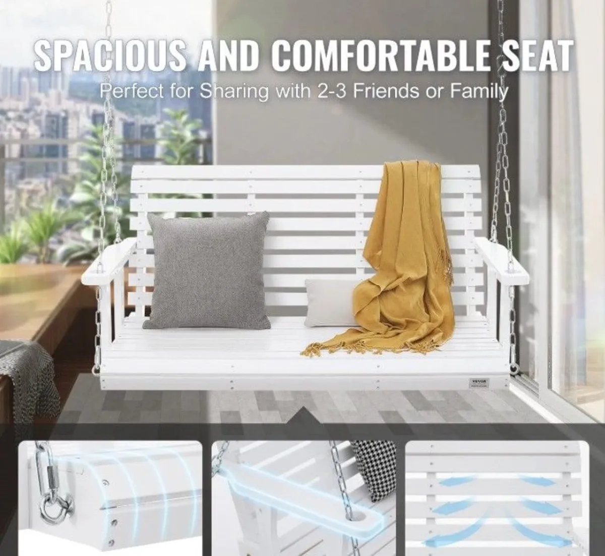 Wooden Porch Swing 4.5 ft, - Image 3