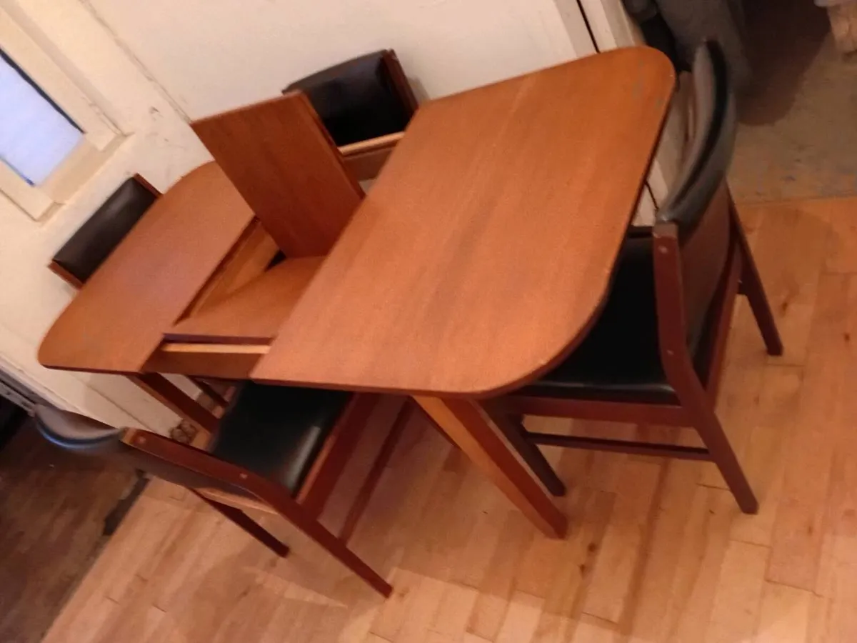 mid century crannac teak dining in black leather - Image 1