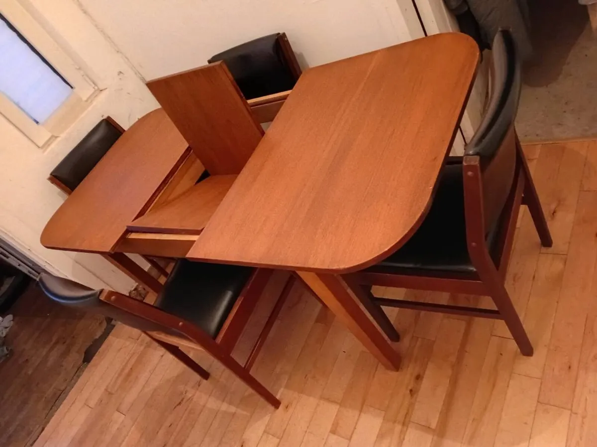 mid century crannac teak dining in black leather - Image 3