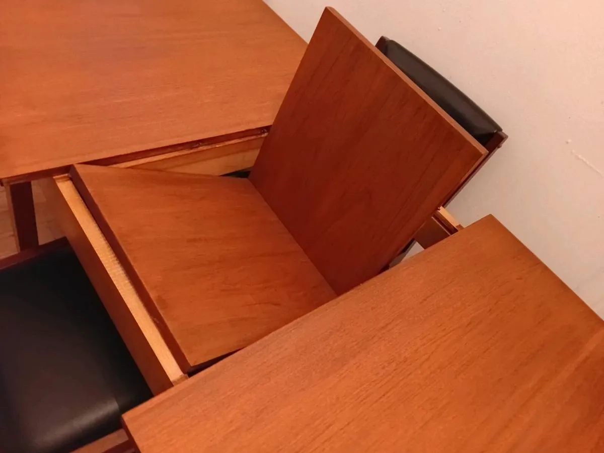 mid century crannac teak dining in black leather - Image 4