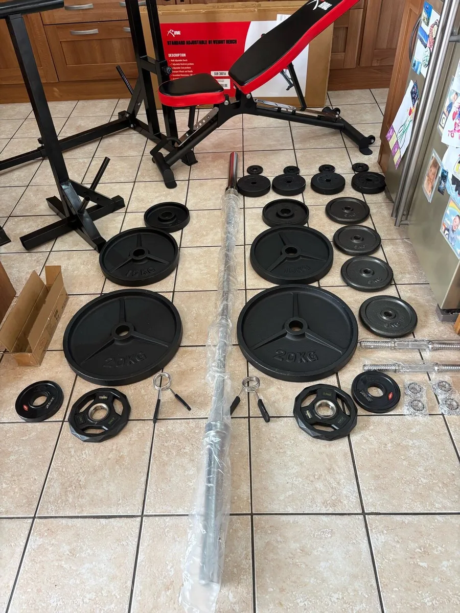 PERFECT FULL OLYMPIC GYM SET UP, MOST GEAR IS NEW! - Image 2