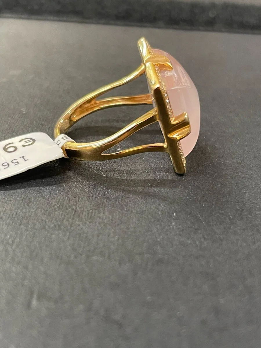 18k gold pink stone ring with diamonds. - Image 4