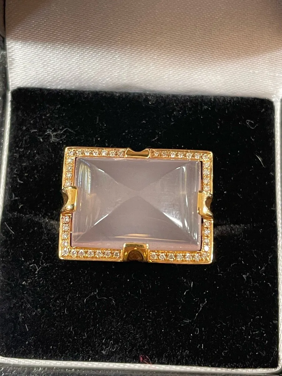 18k gold pink stone ring with diamonds. - Image 1