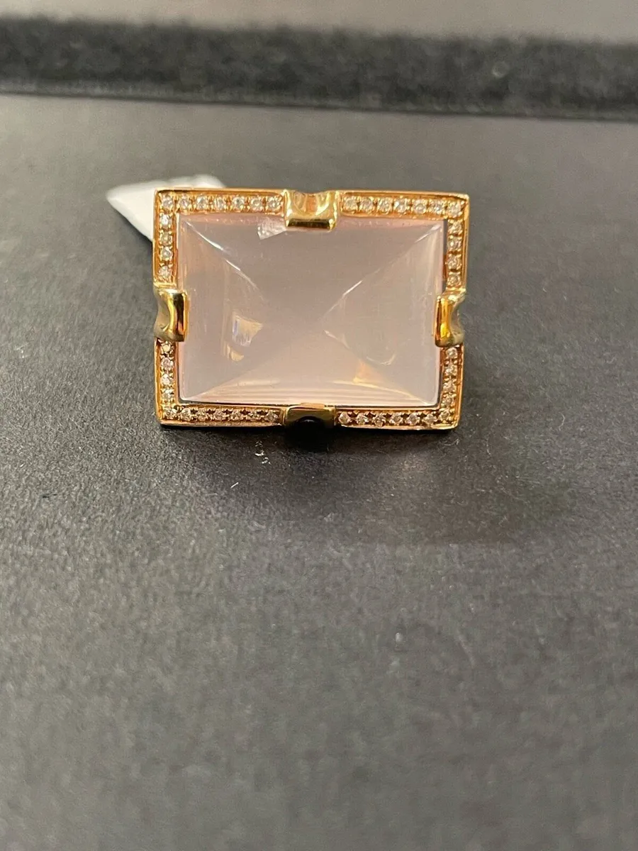 18k gold pink stone ring with diamonds. - Image 3
