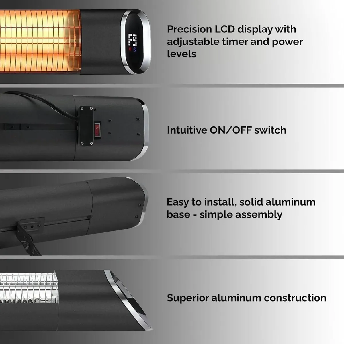 Electric Infrared Patio Heater Wall Mounted 2000W - Image 4