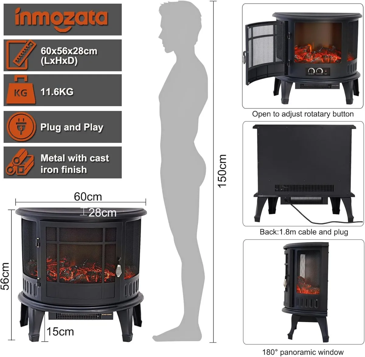 Electric Fire Stove Heater with Realistic LED Log - Image 2