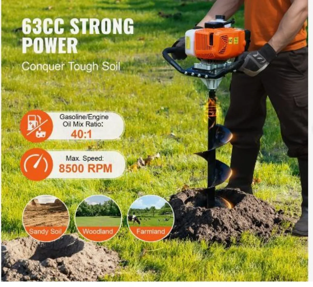 Gas Post Hole Digger 63CC 2400W - Image 2