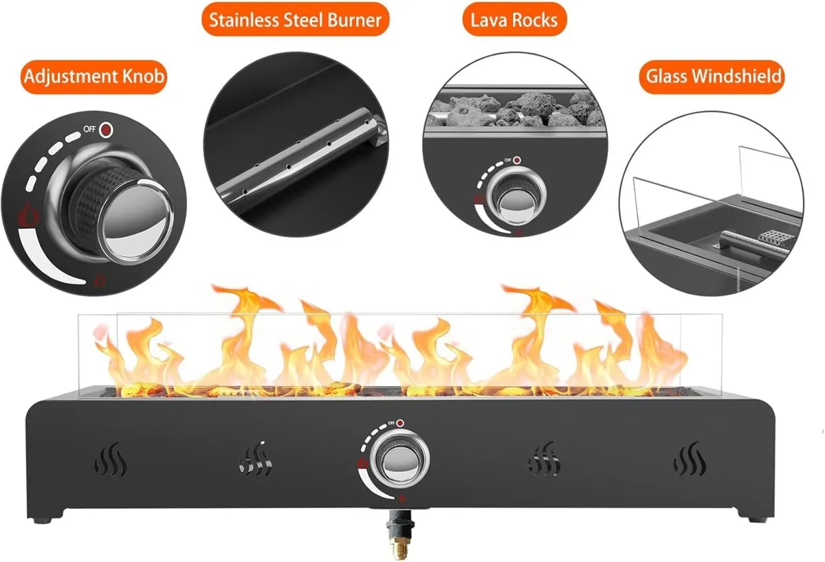 Rectangular Tabletop Gas Fire Pit 6.5KW Outdoor - Image 4