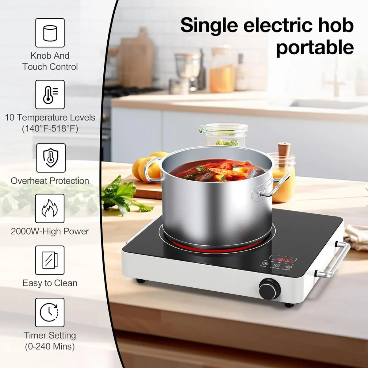 Single electric hob 220V Touch and Knob portable - Image 3