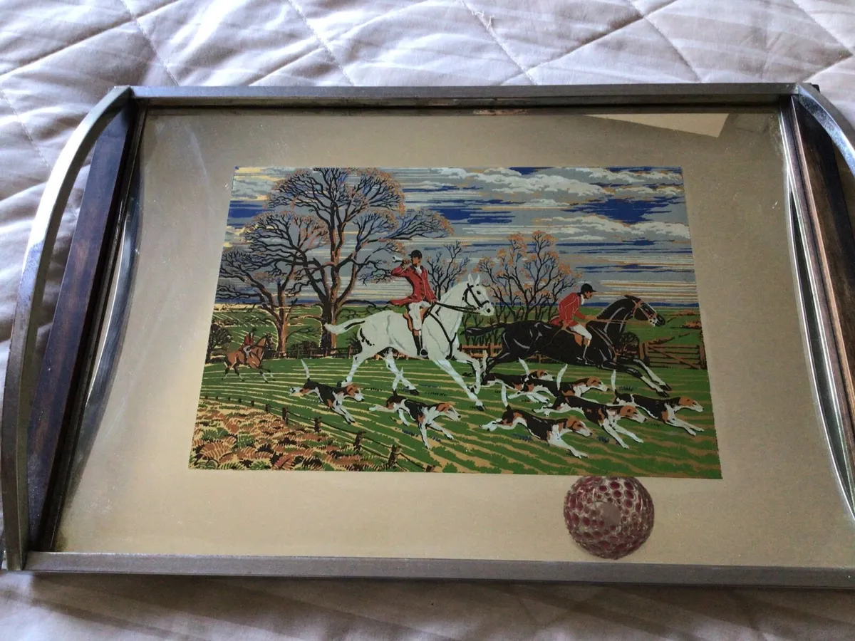 Vintage Mirror Hunting Scene - Image 1