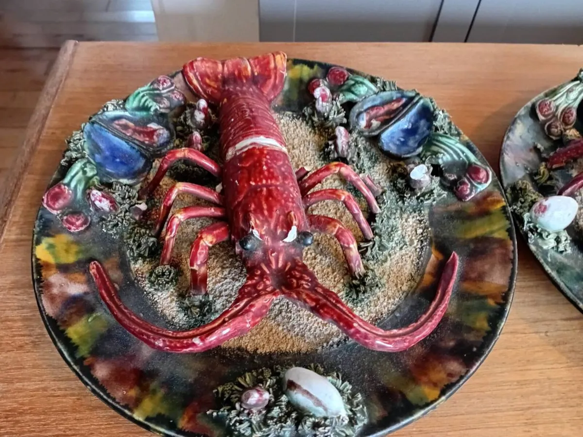 antique alvaro jose palissy majolica wall platesx3 - Image 2