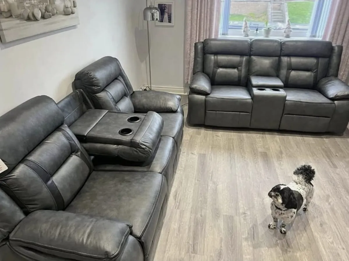 Nova Grey Electric Leather Recliner Sofa Set - Image 2