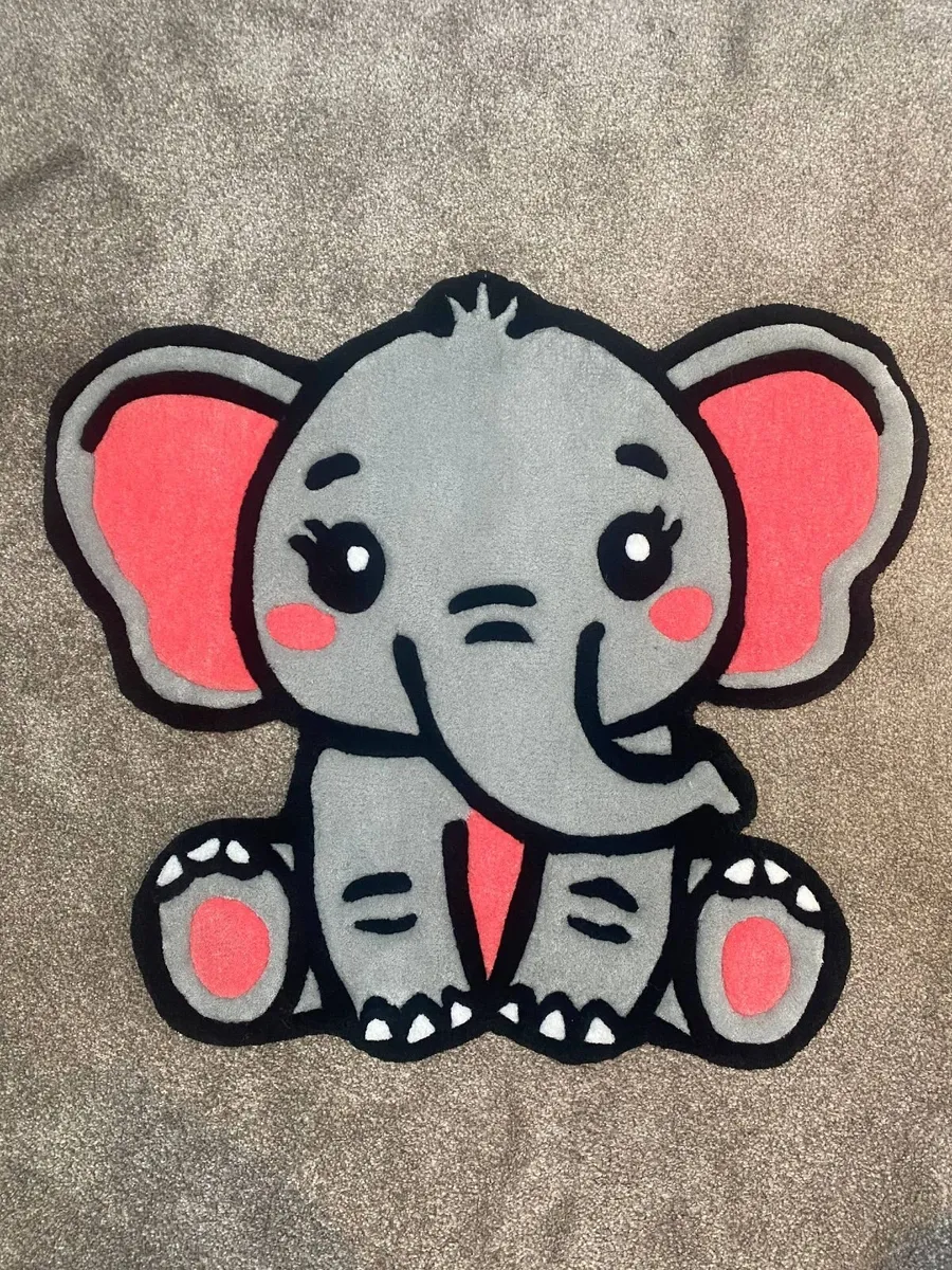 Cute Elephant Handmade tufted rug - Image 1