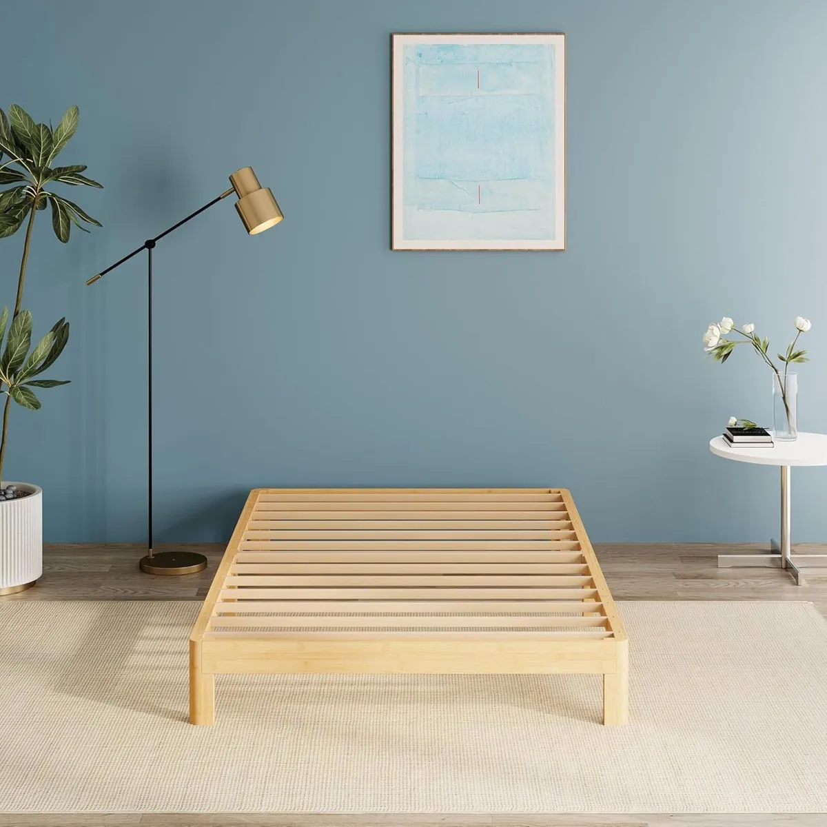 Bamboo Wood Single Bed Frame Platform with Metal - Image 3