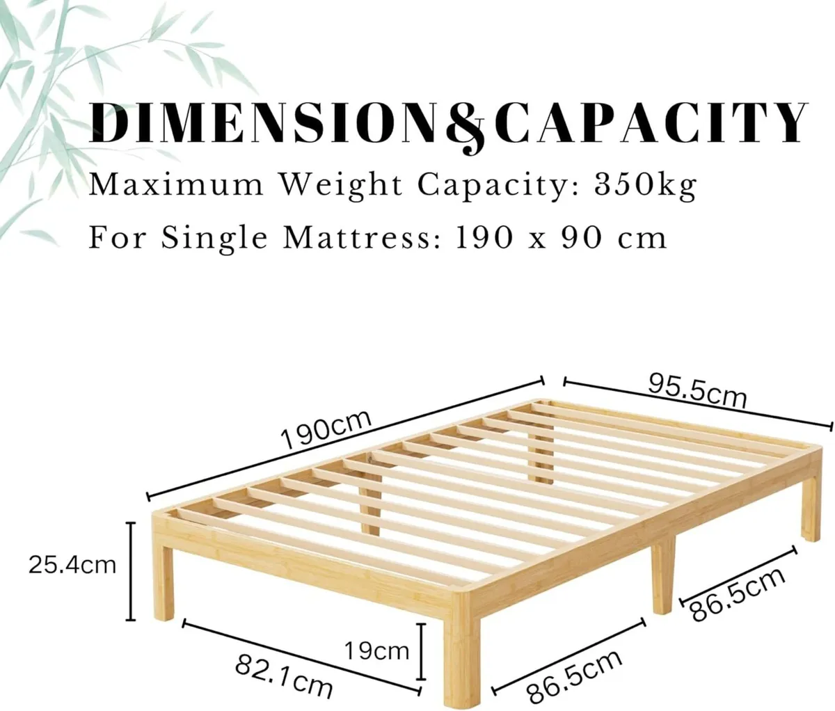 Bamboo Wood Single Bed Frame Platform with Metal - Image 2