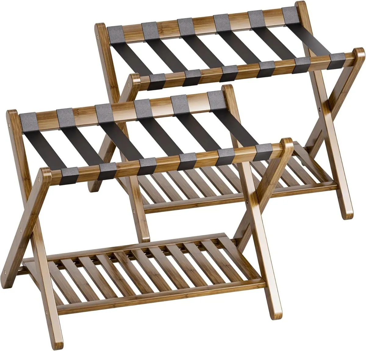 Luggage Rack Set of 2 Foldable Bamboo Suitcase - Image 1