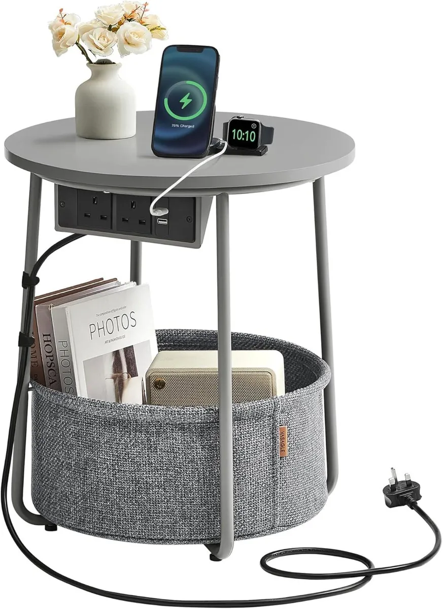 Side Table with Charging Station Round End Power - Image 1