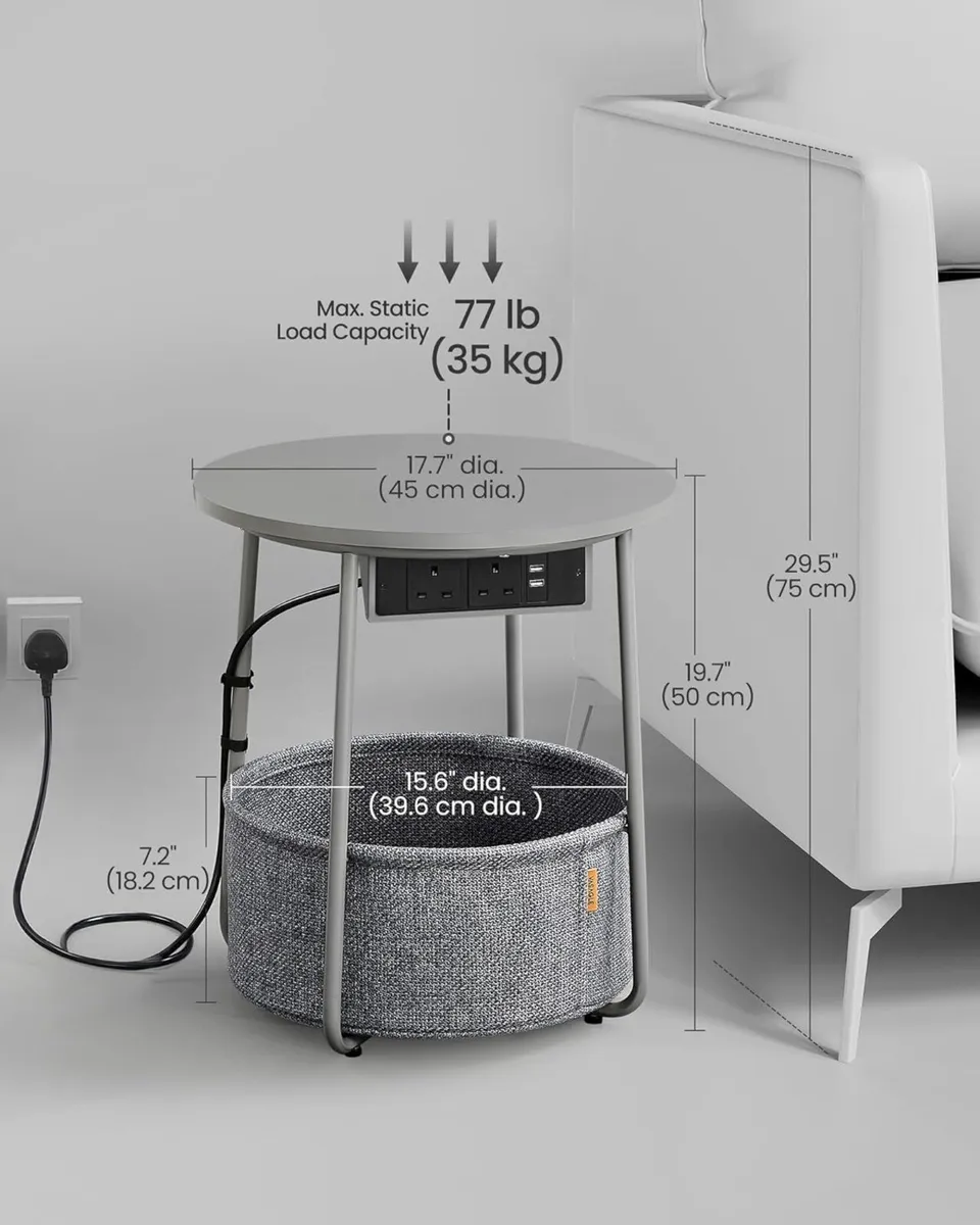Side Table with Charging Station Round End Power - Image 3