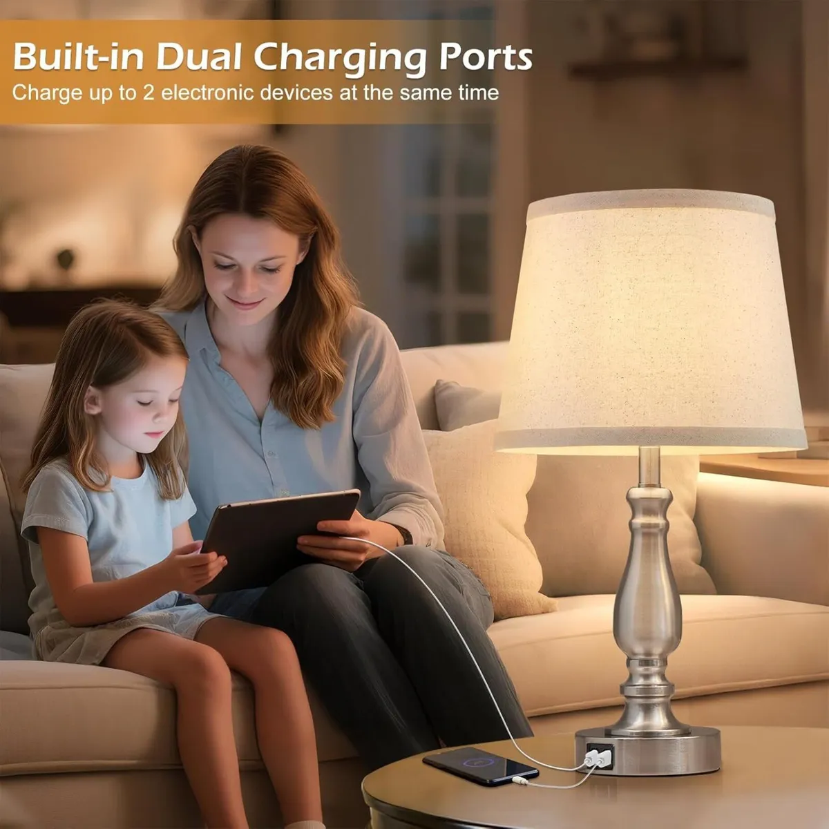 Table Lamp Set of 2 - Bedside Lamps with Dual USB - Image 4