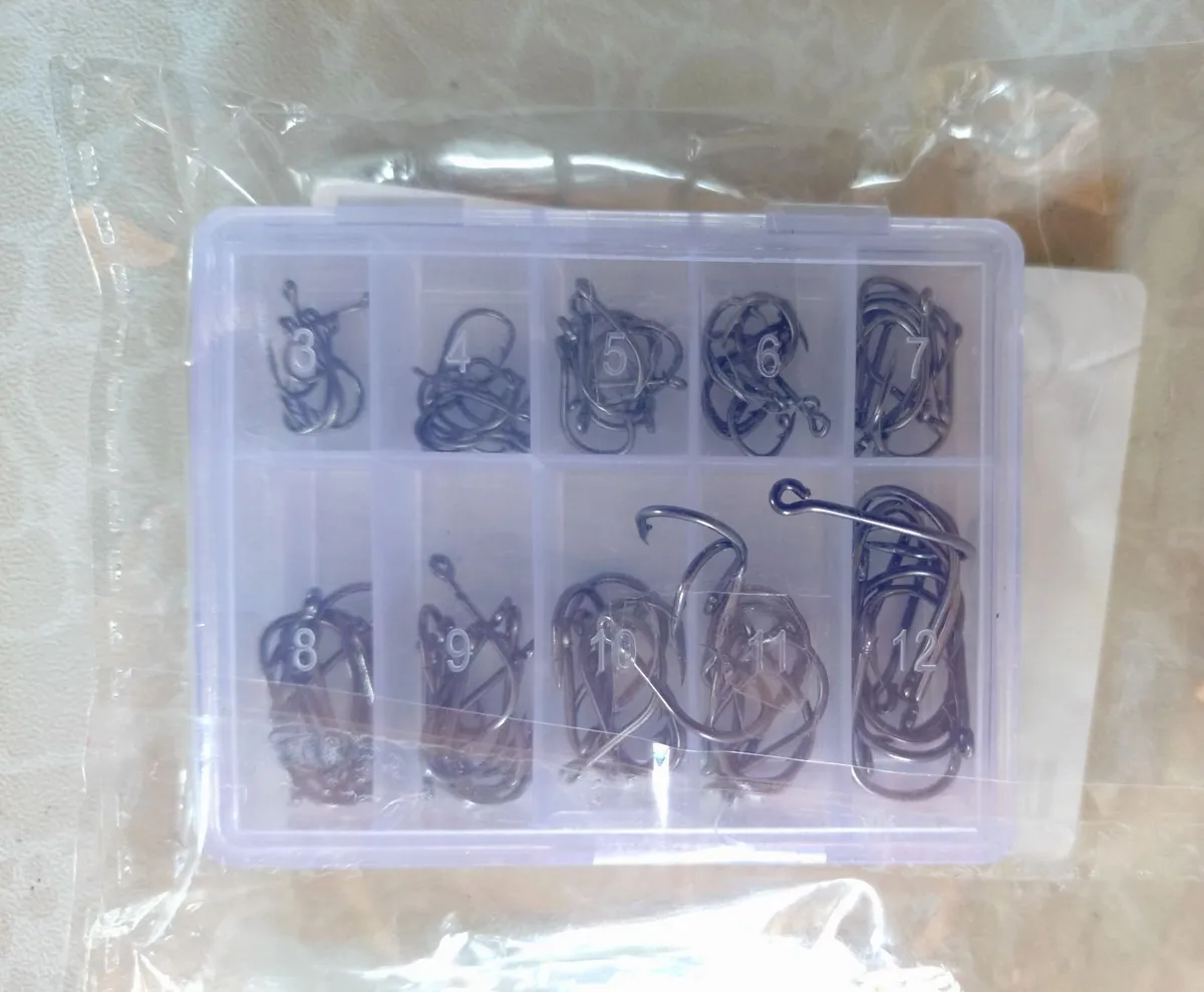 100 Pc Carbon Steel Fishing Hooks (sizes 3 To 12) - Image 2