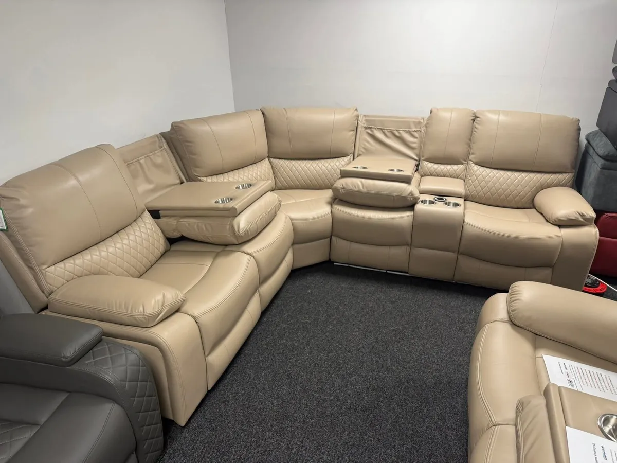 Rita Corner True Beige Leather Recliner Sofa - Image 2