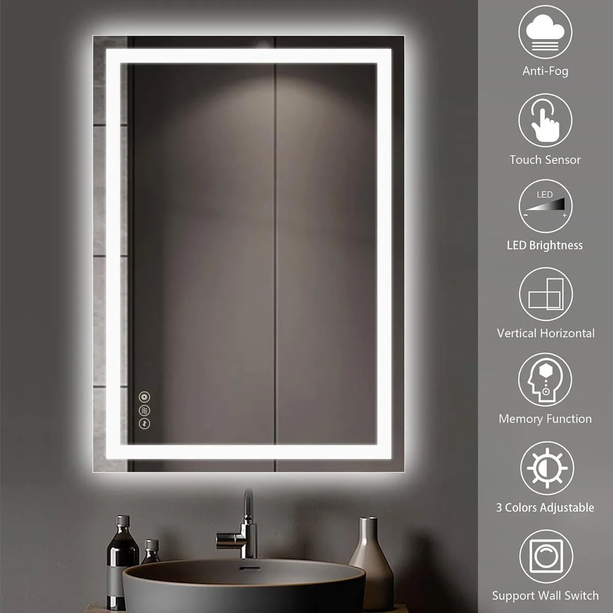 Bathroom LED Mirror 50x70cm Color Change with - Image 4