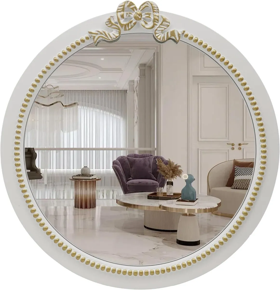 Vintage Round Wall Mirror 20inch Farmhouse Vanity - Image 1