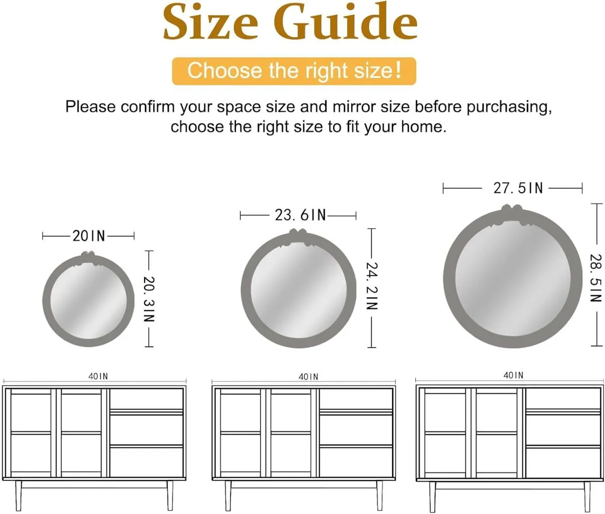 Vintage Round Wall Mirror 20inch Farmhouse Vanity - Image 2