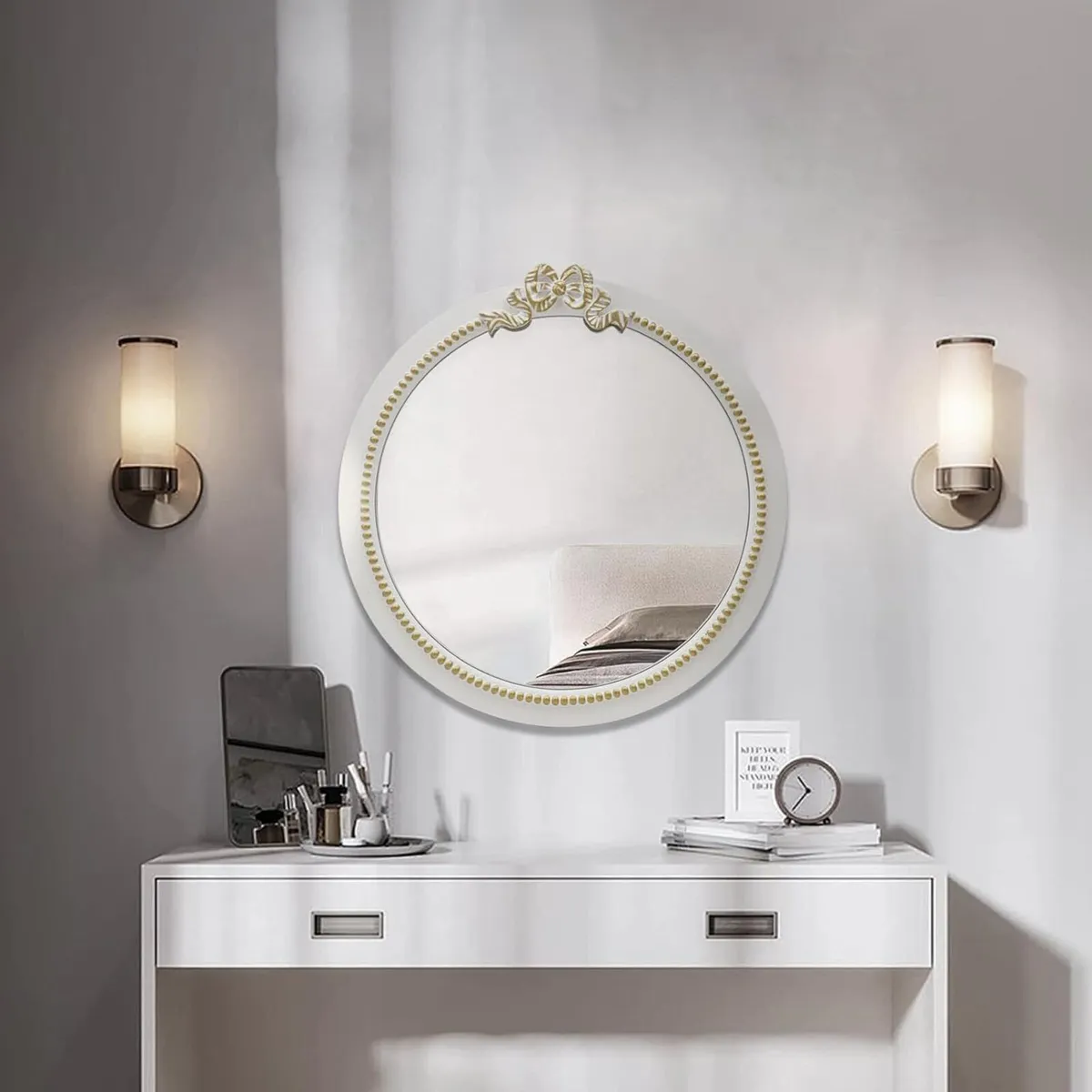 Vintage Round Wall Mirror 20inch Farmhouse Vanity - Image 3